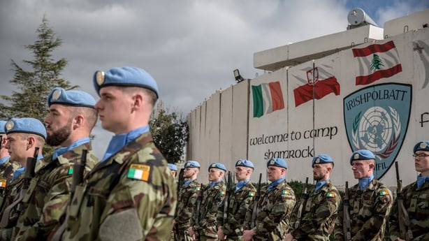 LEBANON - 2025/12/21: Irish troops seen during the visit of Micheál Martin to Camp Shamrock, in south Lebanon. Also known as UN base UNP 2-45, it is home to hundreds of Irish peacekeepers. United Nations Interim Force in Lebanon (UNIFIL) Security Council mandate will expire at the end of 2026. (Phot