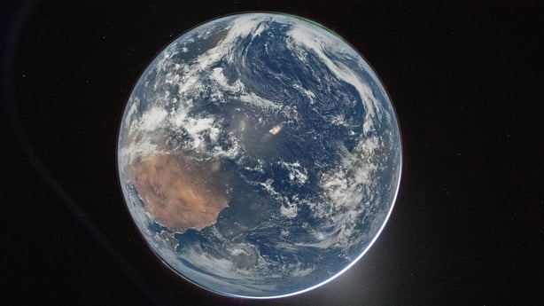 A view of Earth taken by NASA astronaut and Artemis II commander Reid Wiseman