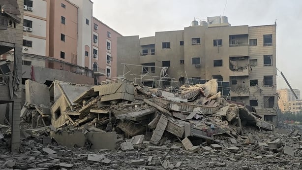 This photograph shows the destruction at the site of an Israeli airstrike in the Al Hosh area near the coastal Lebanese city of Tyre