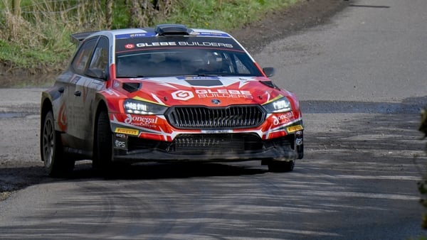 3 April 2026; David Kelly and Shane Buckley compete in their Skoda Fabia RS Rally2 during day one of the Circuit of Ireland Rally, Round Three of the Irish Tarmac Rally Championship in Dungannon, Tyrone. Photo by Philip Fitzpatrick/Sportsfile