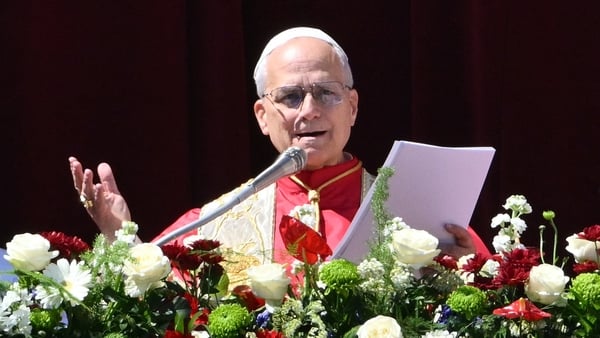Pope Leo XIV addresses the crowd from the main balcony of St. Peter's basilica for the Urbi et Orbi message