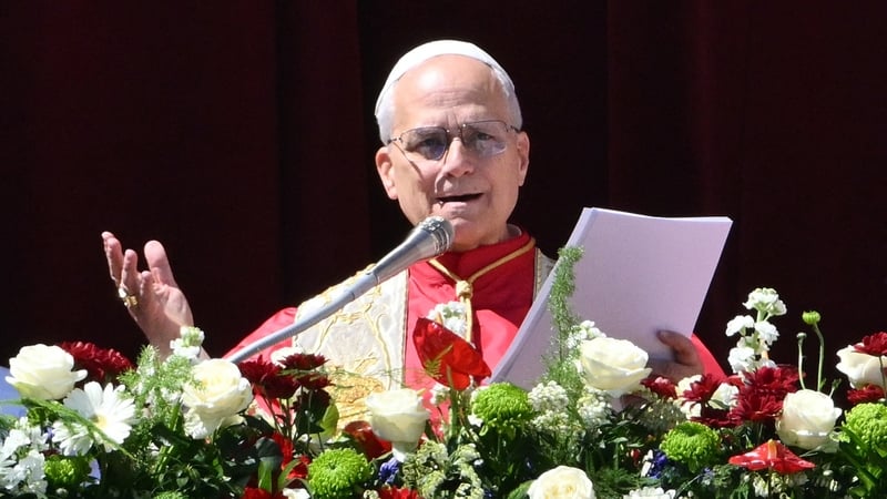 Pope Leo XIV addresses the crowd from the main balcony of St. Peter's basilica for the Urbi et Orbi message