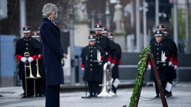 President Connolly lays a wreath outside the GPO
