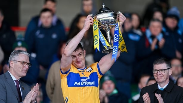 Conor Cleary lifts the Allianz HL Division 1B cup