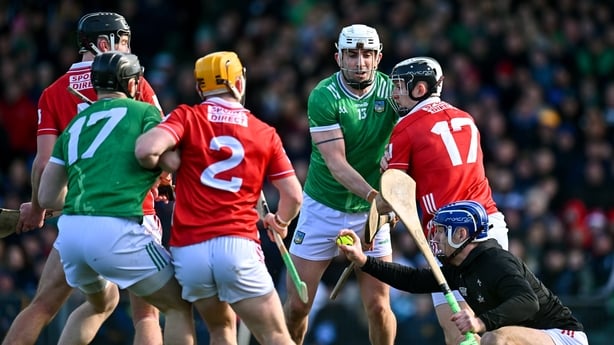 5 April 2026; Cork goalkeeper Patrick Collins gathers possession during the Allianz Hurling League Division 1A final match between Limerick and Cork at TUS Gaelic Grounds in Limerick. Photo by Piaras Ó Mídheach/Sportsfile