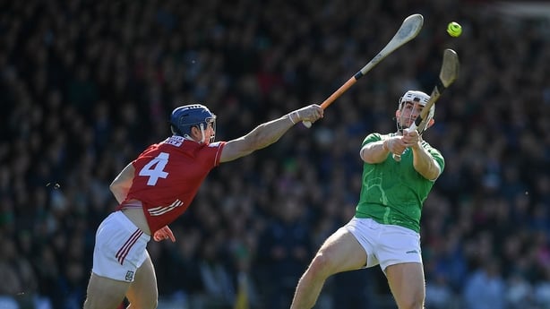 5 April 2026; Aaron Gillane of Limerick in action against Seán O'Donoghue of Cork during the Allianz Hurling League Division 1A final match between Limerick and Cork at TUS Gaelic Grounds in Limerick. Photo by John Sheridan/Sportsfile