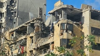 This photograph shows the damage at the site of an Israeli airstrike that targeted Shiyah neighborhood in Beirut’s southern suburbs