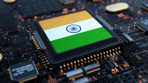 Flag of India on a processor, CPU or Chip