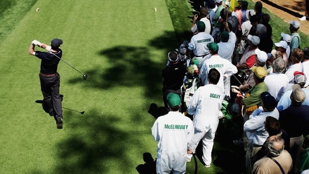 AUGUSTA, GA - APRIL 04: Amateur Brian McElhinney of Ireland drives off the 18th tee during practice for The Masters on April 4, 2006 at the Augusta National Golf Club in Augusta, Georgia. (Photo by Harry How/Getty Images)