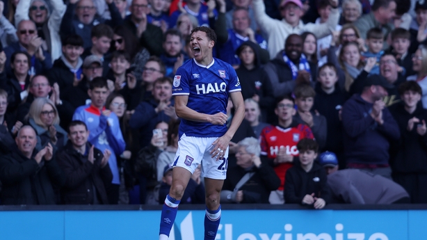 IPSWICH, ENGLAND - APRIL 6: Kasey McAteer of Ipswich Town celebrates after scoring a goal to make it 2-1 during the Sky Bet Championship match between Ipswich Town and Birmingham City at Portman Road on April 6, 2026 in Ipswich, England. (Photo by Izzy Poles - AMA/Getty Images)