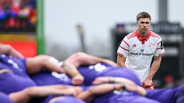4 April 2026; Jack Crowley of Munster Rugby during the EPCR Challenge Cup match between Exeter Chiefs and Munster at Sandy Park in Exeter, England. Photo by Paul Phelan/Sportsfile
