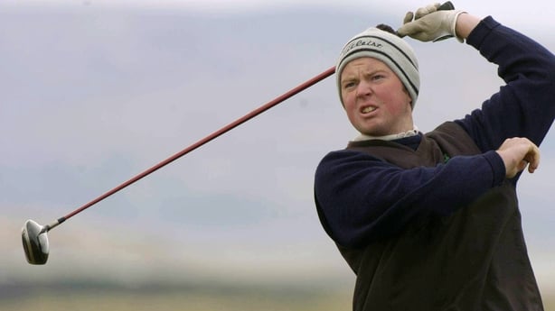 10 April 2004; Brian McElhinney, from North West Golf Club, watches his drive from the first tee box during the West of Ireland Amateur Open Championship at The County Sligo Golf Club in Rosses Point, Sligo. Photo by Matt Browne/Sportsfile