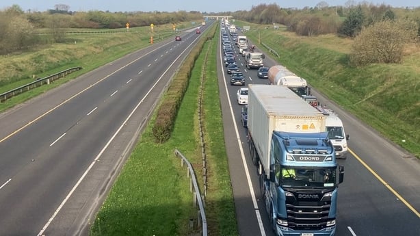 A slow-moving convoy on the M7 near Kildare Town