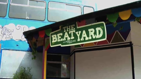 A sign for The Beatyard festival in the Bernard Shaw pub in Portabello, Dublin, 2011.