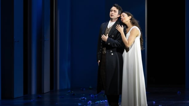 Xabier Anduaga as Elvino and Nadine Sierra as Amina in Bellini's "La Sonnambula." Photo: Marty Sohl / Met Opera