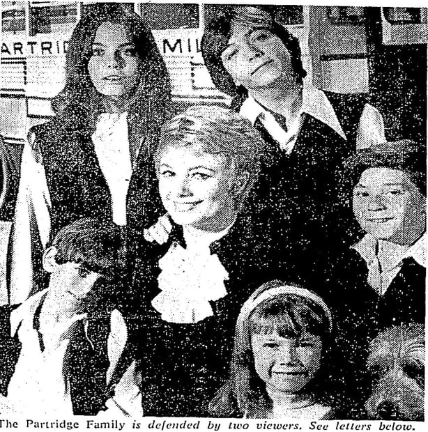Black and white photo of the Patridge Family in the RTÉ Guide 1971