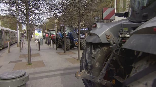 Tractors taking part in a fuel protest on O'Connell St