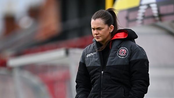 Aoibhe Brennan of Bohemians on the sideline at half-time during the Women's All-Island Cup match between Bohemians and Glentoran at Dalymount Park in Dublin.