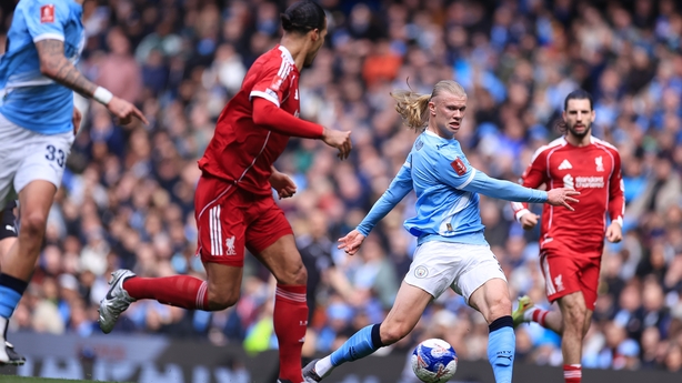 MANCHESTER, ENGLAND - APRIL 4: Erling Haaland of Manchester City in action during the Emirates FA Cup Quarter Final match between Manchester City and Liverpool at Etihad Stadium on April 4, 2026 in Manchester, England. (Photo by Simon Stacpoole/Offside/Offside via Getty Images)