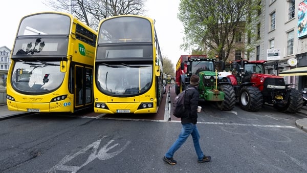 A fuel cost protest blocking the junction of the North Quays and O'Connell Bridge in Dublin city