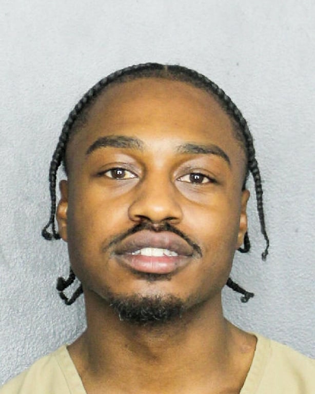 Tione Jayden Merritt, also known as rapper Lil Tjay, poses for a police booking photo on April 6, 2026, in Fort Lauderdale, Florida.