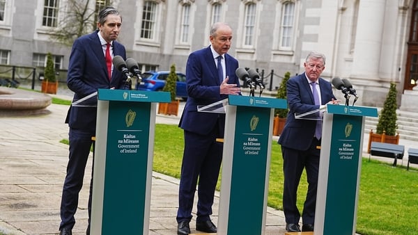Tanaiste Simon Harris, Taoiseach Micheal Martin and Minister of State Sean Canney