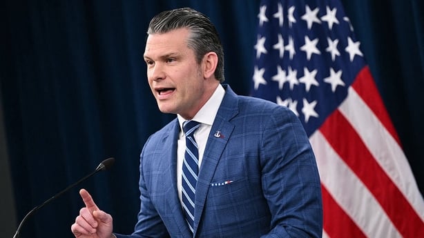 Pete Hegseth speaks during a press briefing at the Pentagon in Washington DC