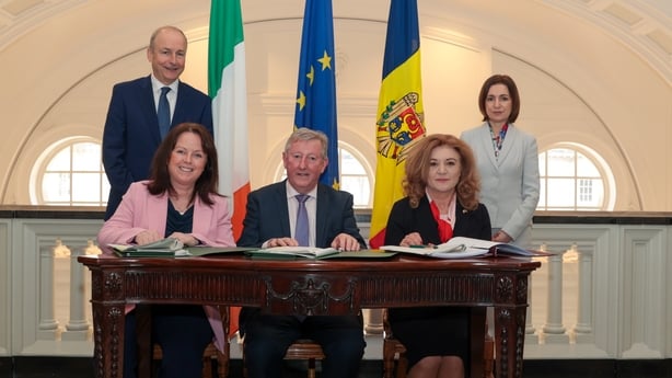 Taoiseach Micheál Martin meeting President Sandu of Moldova at Government Buildings earlier today, Wednesday 8 April 2026.