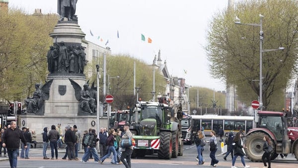 Tractors block O'Connell St in Dublin