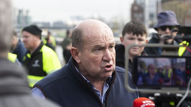 Organiser John Dallon with protesters protest at a fuel cost protest,
