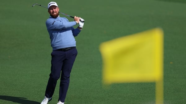Shane Lowry of Ireland chips to the second green during a practice round prior to the 2026 Masters Tournament at Augusta National Golf Club on April 08, 2026 in Augusta, Georgia.