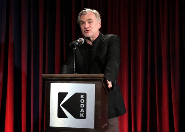 LOS ANGELES, CALIFORNIA - MARCH 02: Christopher Nolan speaks onstage during Kodak's Film Awards at ASC Clubhouse on March 02, 2026 in Los Angeles, California. (Photo by Rodin Eckenroth/Getty Images for Kodak Film Awards)