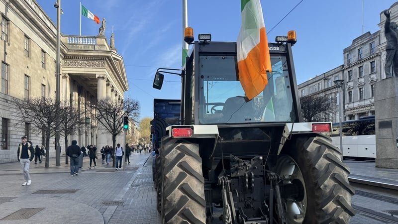 a tractor parked on Dublin's O'Connell street