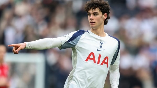 LONDON, ENGLAND - MARCH 22: Archie Gray of Tottenham Hotspur during the Premier League match between Tottenham Hotspur and Nottingham Forest at Tottenham Hotspur Stadium on March 22, 2026 in London, England. (Photo by Robin Jones/Getty Images)