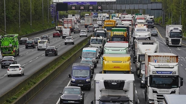 Heavy traffic on Dublin's M50 Northbound, due to vehicles taking part on the third day of a National Fuel Protest against rising fuel prices