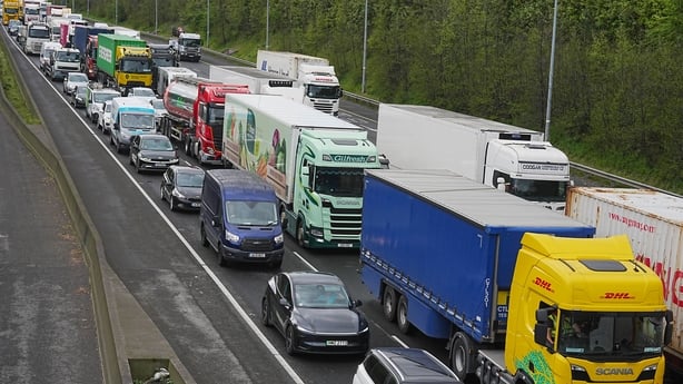 Heavy traffic on Dublin's M50 Northbound, due to vehicles taking part on the third day of a National Fuel Protest against rising fuel prices