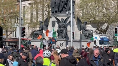 Protesters gathering on O'Connell Bridge