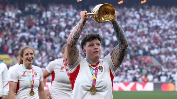 LONDON, ENGLAND - SEPTEMBER 27: Hannah Botterman of England celebrates following their victory during the Women's Rugby World Cup 2025 Final match between Canada and England at Twickenham Stadium on September 27, 2025 in London, England. (Photo by David Rogers/Getty Images)