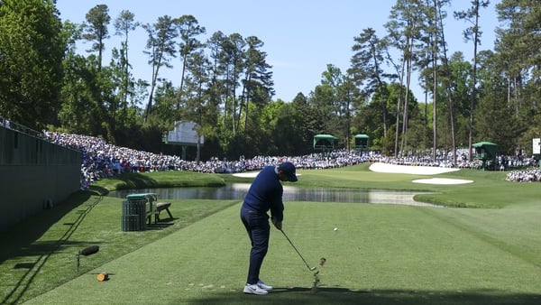 AUGUSTA, GEORGIA - APRIL 09: Rory McIlroy of Northern Ireland plays his shot from the 16th tee during the first round of the 2026 Masters Tournament at Augusta National Golf Club on April 09, 2026 in Augusta, Georgia. (Photo by Andrew Redington/Getty Imag