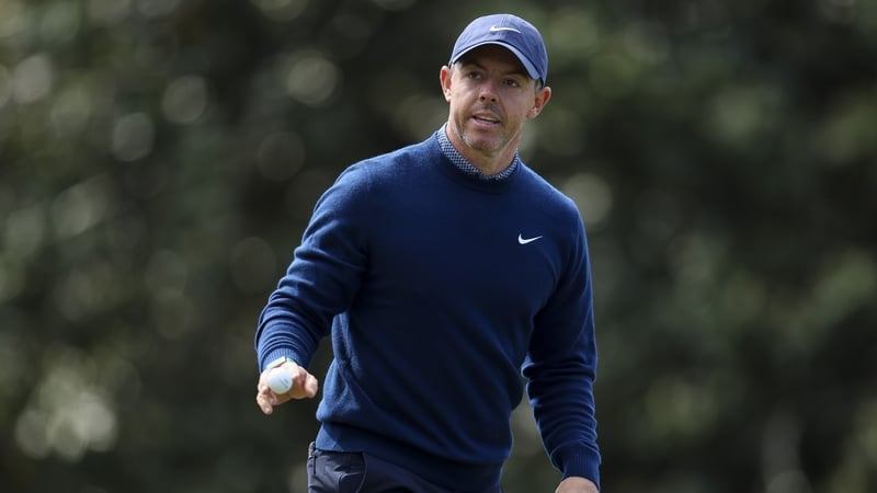 AUGUSTA, GEORGIA - APRIL 09: Rory McIlroy of Northern Ireland reacts on the first green during the first round of the 2026 Masters Tournament at Augusta National Golf Club on April 09, 2026 in Augusta, Georgia. (Photo by Andrew Redington/Getty Images)