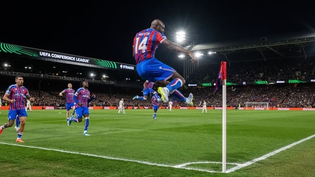 Jean-Philippe Mateta after scoring for Crystal Palace against Fiorentina - Conference League, quarter-final 1st leg
