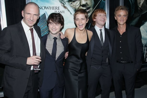 NEW YORK CITY, NY - NOVEMBER 15: (L-R) Ralph Fiennes, Daniel Radcliffe, Emma Watson, Rupert Grint and Tom Felton attend New York Premiere of HARRY POTTER AND THE DEATHLY HALLOWS at Alice Tully Hall on November 15, 2010 in New York City. (Photo by JIMI CELESTE/Patrick McMullan via Getty Images)