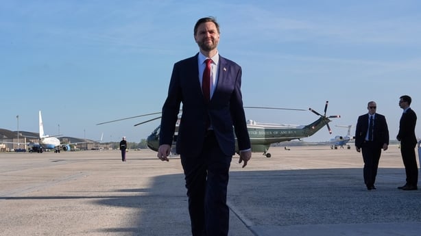 JOINT BASE ANDREWS, MD - APRIL 10: U.S. Vice President JD Vance walks to speak with the press before boarding Air Force Two for a departure to Pakistan on April 10, 2026 at Joint Base Andrews, Maryland. Vance is traveling to Pakistan to lead peace talks between the U.S. and Iran. (Photo by Jacquelyn