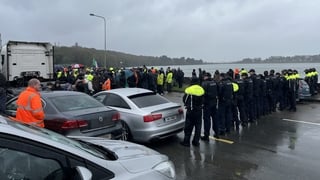 Protesters and garda public order unit are pictured in Whitegate