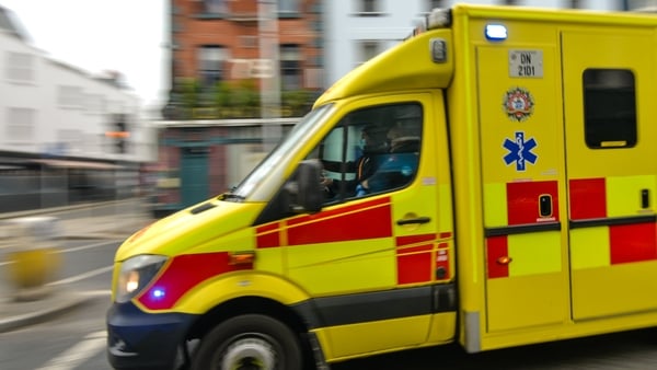 An ambulance seen in Dublin city center, during Ireland's third national lockdown. in Dublin city centre during Level 5 Covid-19 lockdown. Ireland's health service is potentially facing the most challenging week in its history with the number of Covid-19