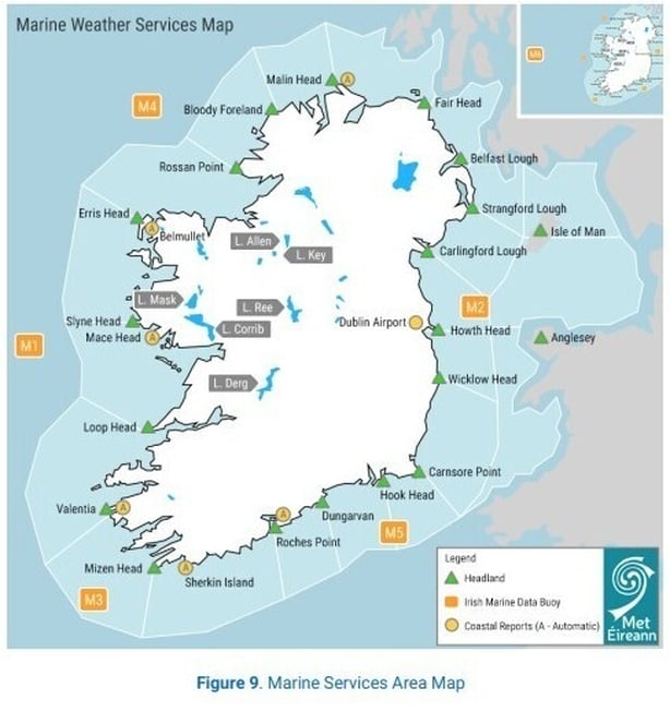 Marine Services Area Map from Met Éireann website
