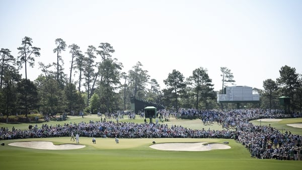 AUGUSTA, GEORGIA - APRIL 10: A general view is seen as Scottie Scheffler of the United States, Gary Woodland of the United States and Robert MacIntyre of Scotland play the second green during the second round of the 2026 Masters Tournament at Augusta Nati