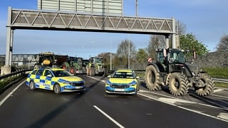 Gardai are pictured at a blockade on the N4 to M50