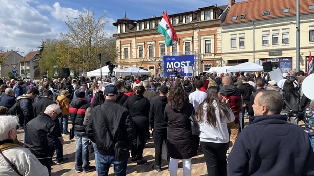 Tisza supporters gather for a rally in Aszód, outside Budapest 