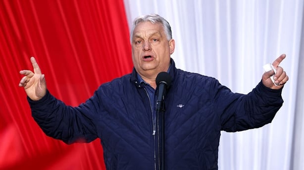Viktor Orban speaks at an election campaign 
